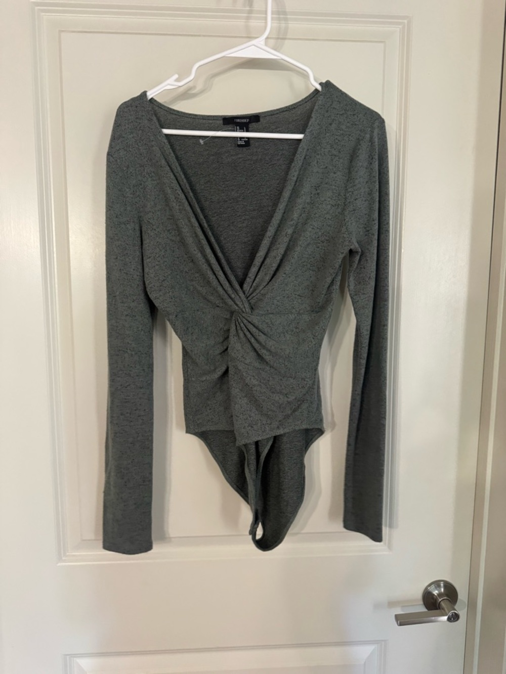 Green Twist-Front Long Sleeve Bodysuit